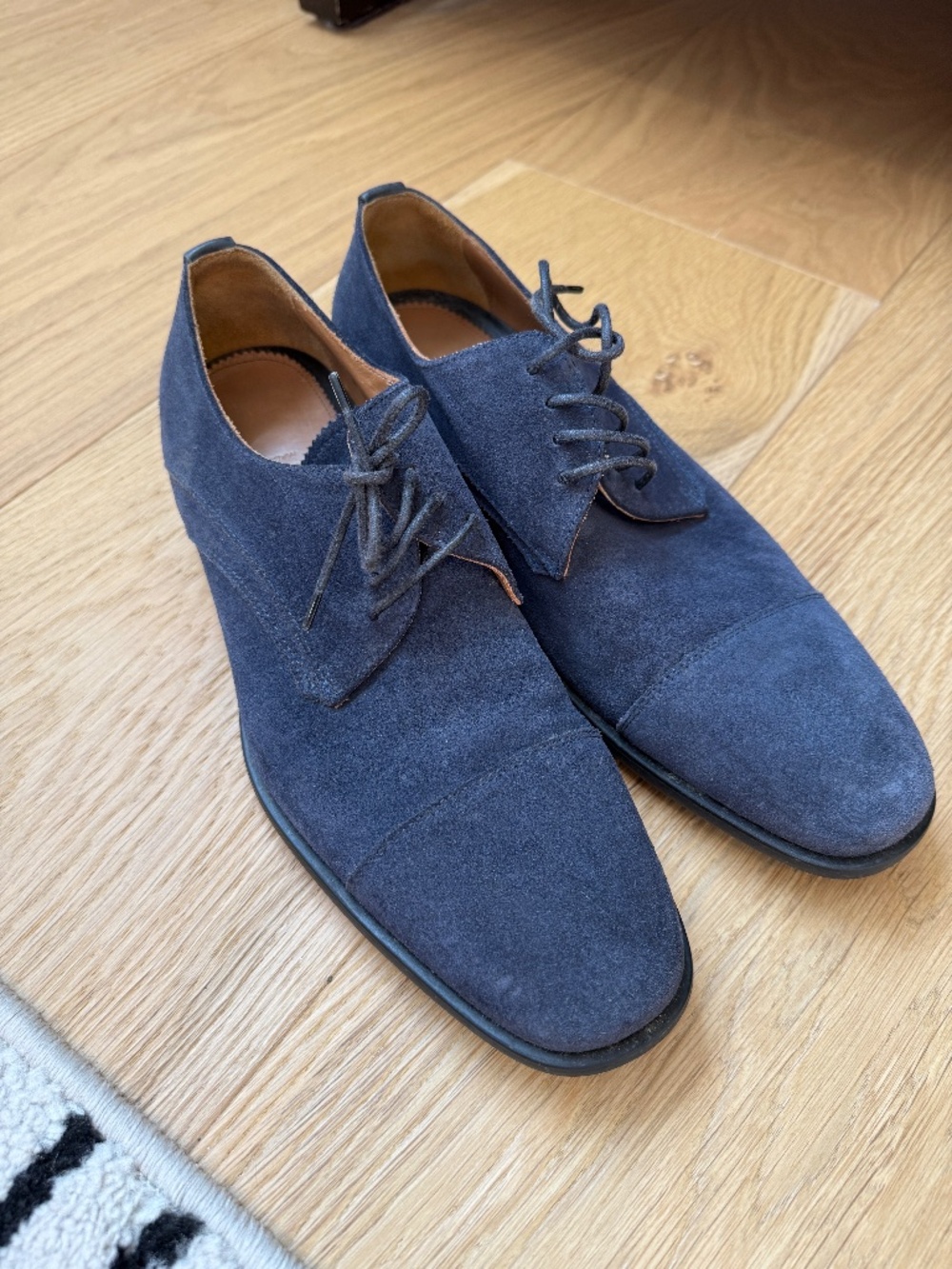 Aquatalia Navy Suede Cap Toe Derby Shoes Made In Italy Size 9